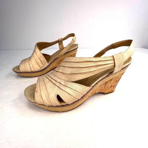 Naturalizer Luliana N5 Comfort Women's 10 Tan Fabric Cork Wedge Platform Sandals - Picture 5 of 12
